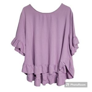 Orange Sherbet Linen Blend Lilac Ruffle Top size XL